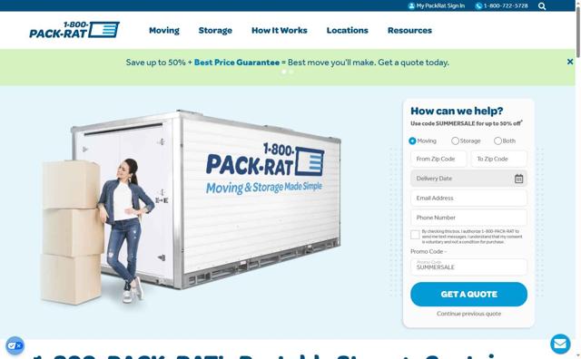 1-800-Pack-Rat checkout page showing 1-800-Pack-Rat promo code box | Screenshot taken by SimplyCodes community member on Aug 21, 2025