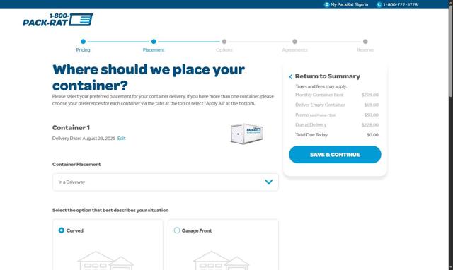 1-800-Pack-Rat checkout page showing 1-800-Pack-Rat promo code box | Screenshot taken by SimplyCodes community member on Aug 14, 2025
