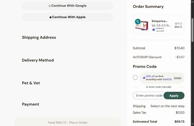 PetMeds checkout page showing PetMeds promo code box | Screenshot taken by SimplyCodes community member on Aug 23, 2025