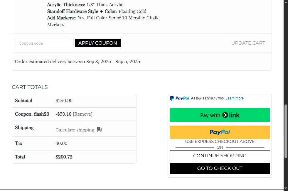 1801&Co. checkout page showing 1801&Co. promo code box | Screenshot taken by SimplyCodes community member on Aug 22, 2025