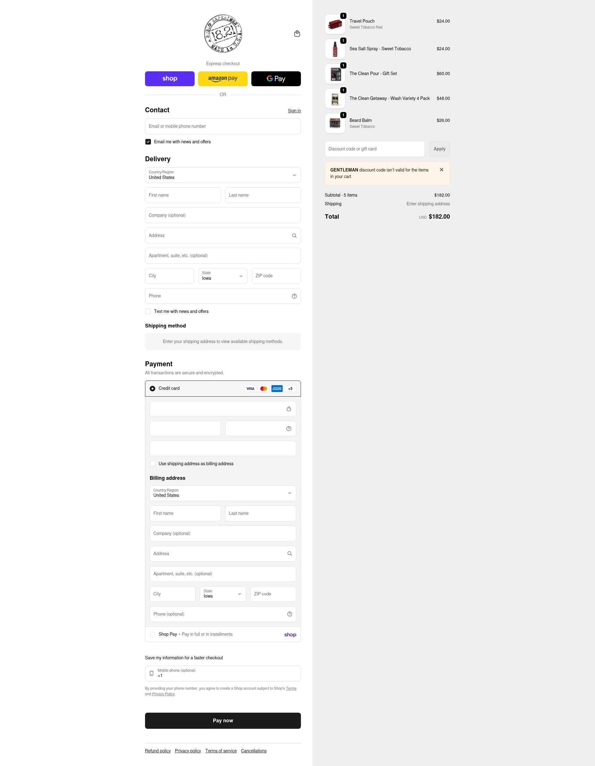 18.21 Man Made checkout page showing 18.21 Man Made promo code box | Screenshot taken by SimplyCodes community member on Feb 19, 2026