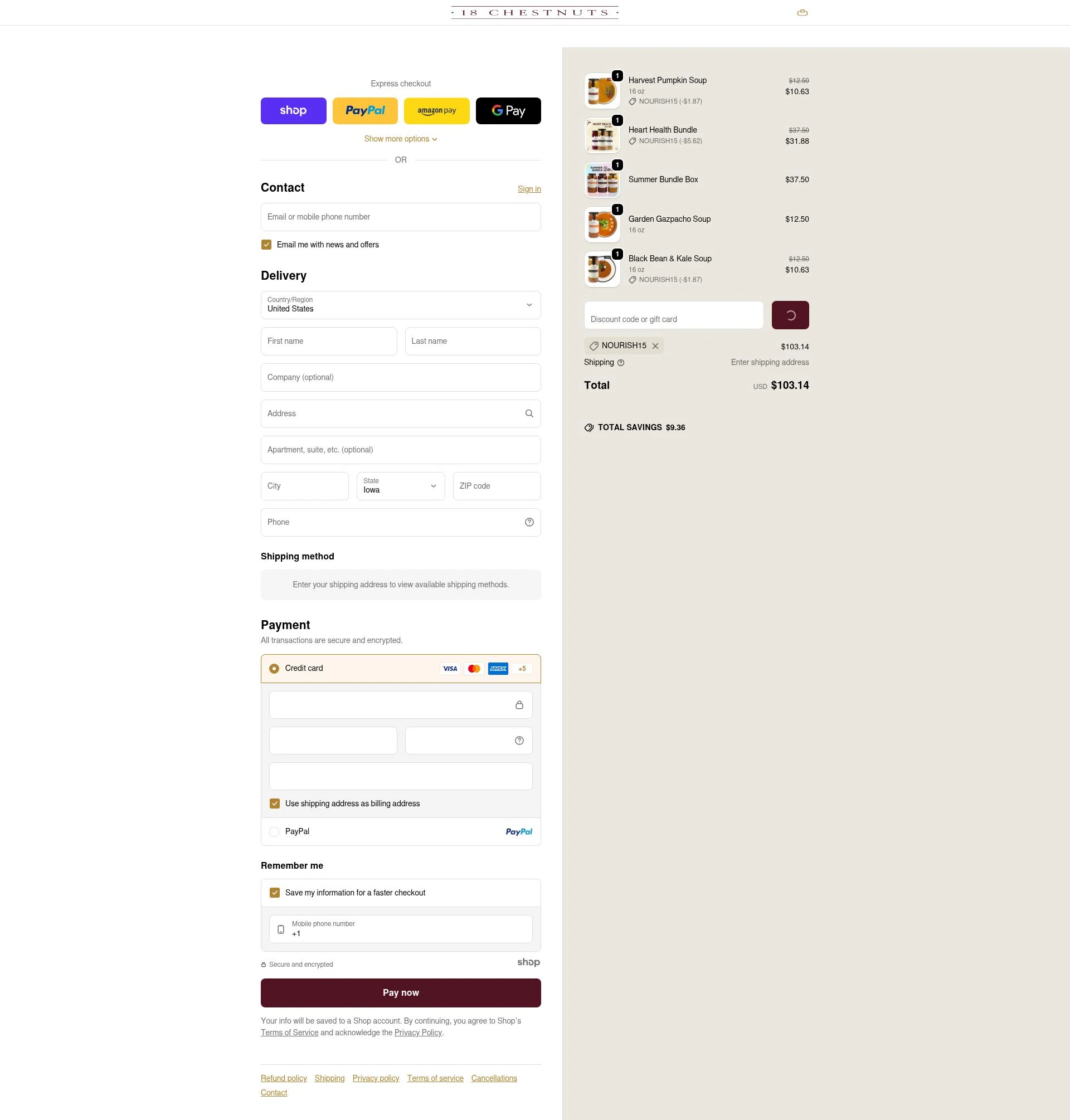 18 Chestnuts checkout page showing 18 Chestnuts coupon code box | Screenshot taken by SimplyCodes community member on Jan 3, 2026