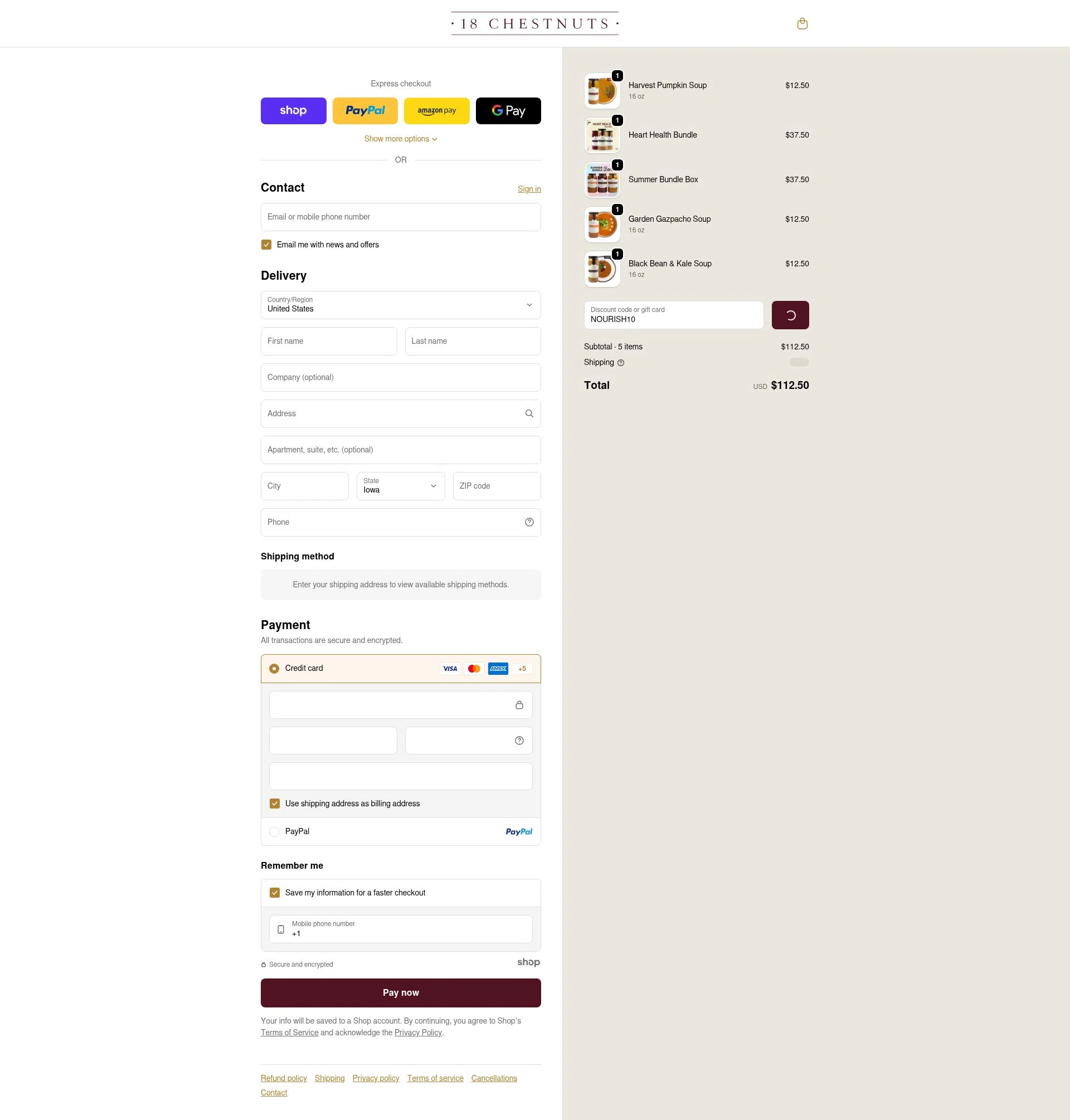 18 Chestnuts checkout page showing 18 Chestnuts coupon code box | Screenshot taken by SimplyCodes community member on Jan 3, 2026