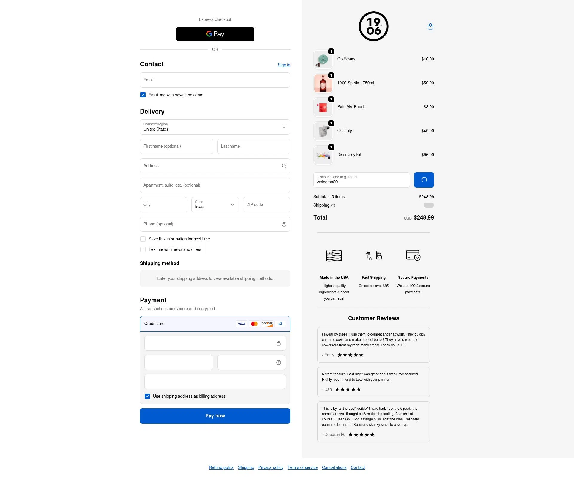 1906 checkout page showing 1906 discount code box | Screenshot taken by SimplyCodes community member on Jan 10, 2026
