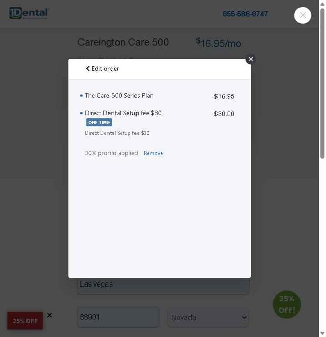 1Dental checkout page showing 1Dental promo code box | Screenshot taken by SimplyCodes community member on May 31, 2025