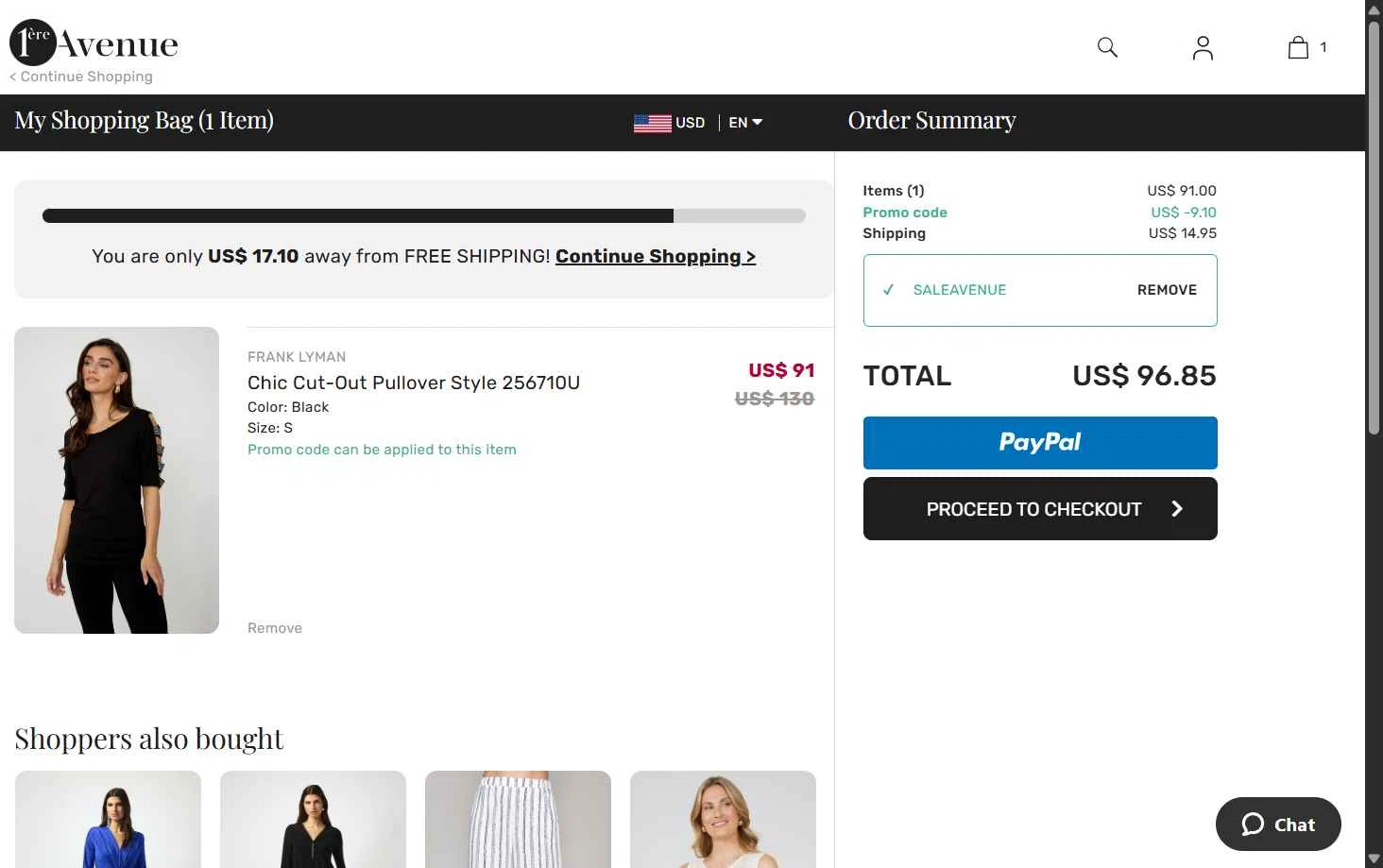 1ere Avenue checkout page showing 1ere Avenue discount code box | Screenshot taken by SimplyCodes community member on Jul 4, 2025