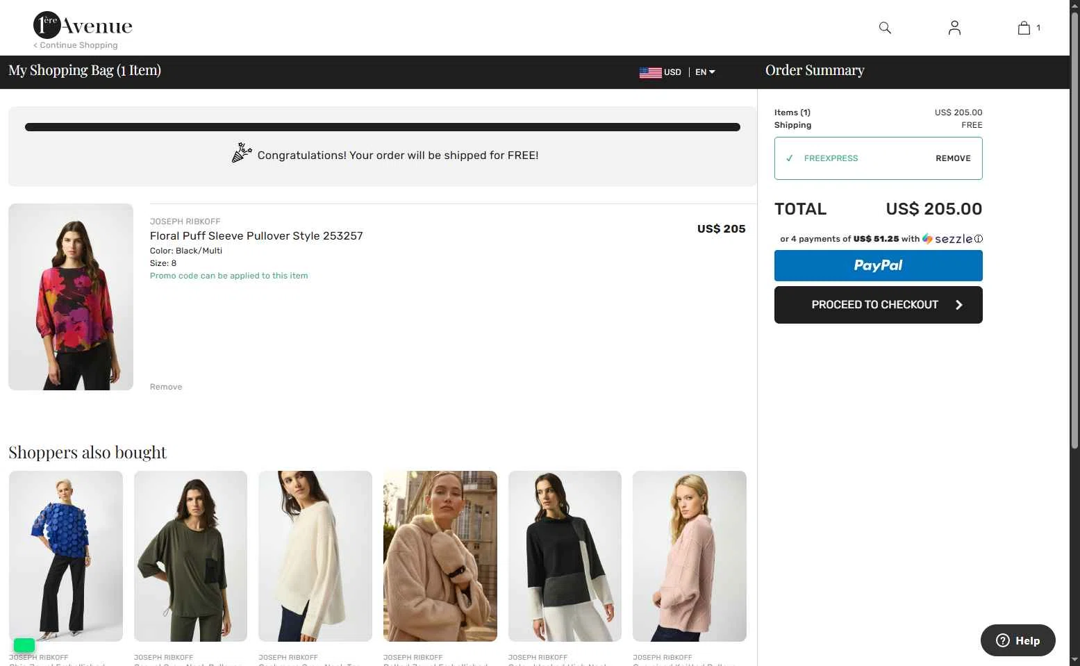 1ere Avenue checkout page showing 1ere Avenue discount code box | Screenshot taken by SimplyCodes community member on Jul 16, 2025