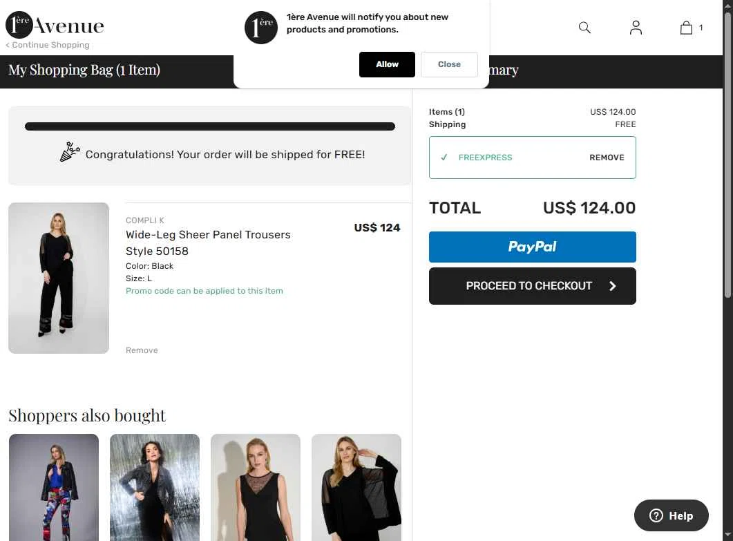 1ere Avenue checkout page showing 1ere Avenue discount code box | Screenshot taken by SimplyCodes community member on Jul 16, 2025