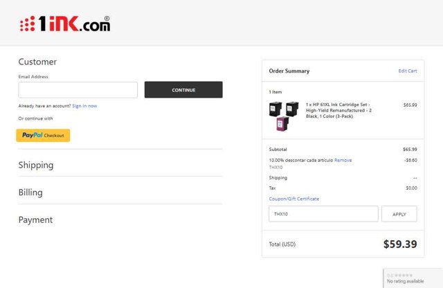 1ink.com checkout page showing 1ink.com promo code box | Screenshot taken by SimplyCodes community member on Aug 4, 2025