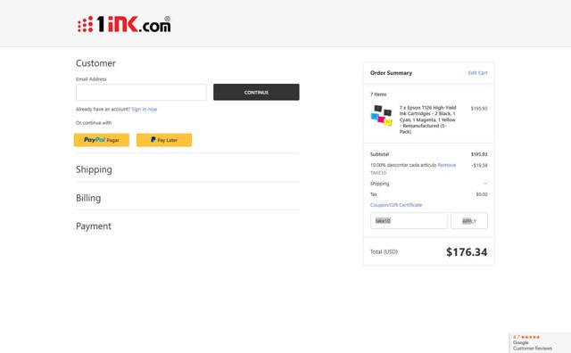 1ink.com checkout page showing 1ink.com promo code box | Screenshot taken by SimplyCodes community member on Aug 1, 2025