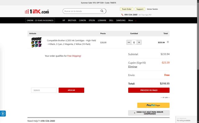 1ink.com checkout page showing 1ink.com promo code box | Screenshot taken by SimplyCodes community member on Aug 1, 2025