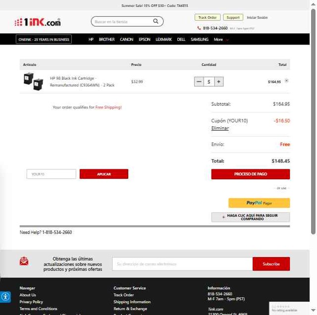 1ink.com checkout page showing 1ink.com promo code box | Screenshot taken by SimplyCodes community member on Aug 1, 2025