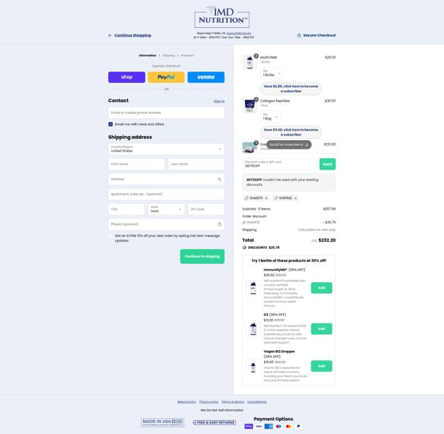 1MD checkout page showing 1MD discount code box | Screenshot taken by SimplyCodes community member on Sep 10, 2025