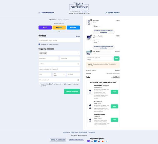 1MD checkout page showing 1MD discount code box | Screenshot taken by SimplyCodes community member on Sep 10, 2025
