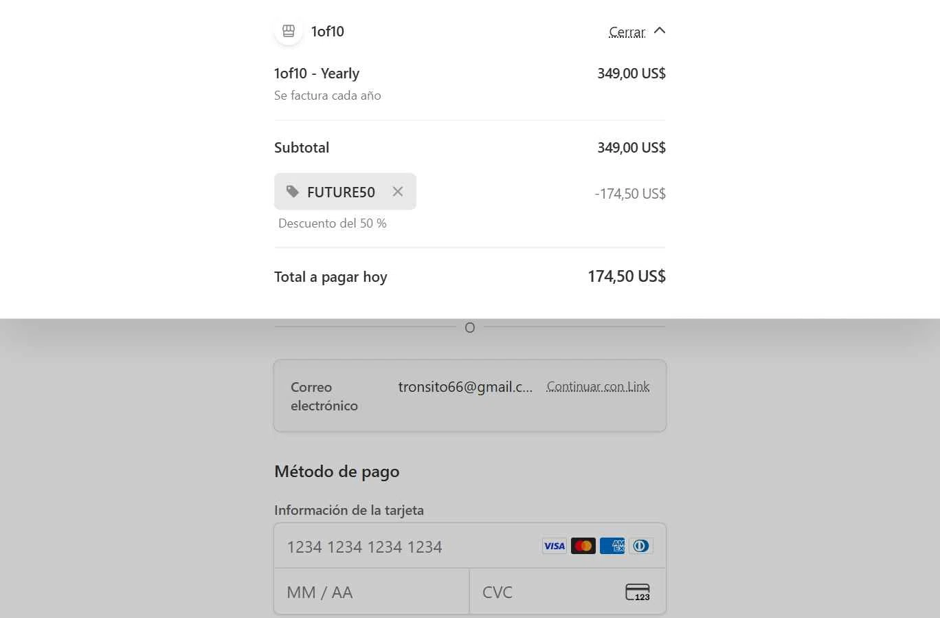 1of10 checkout page showing 1of10 promo code box | Screenshot taken by SimplyCodes community member on Jan 8, 2026