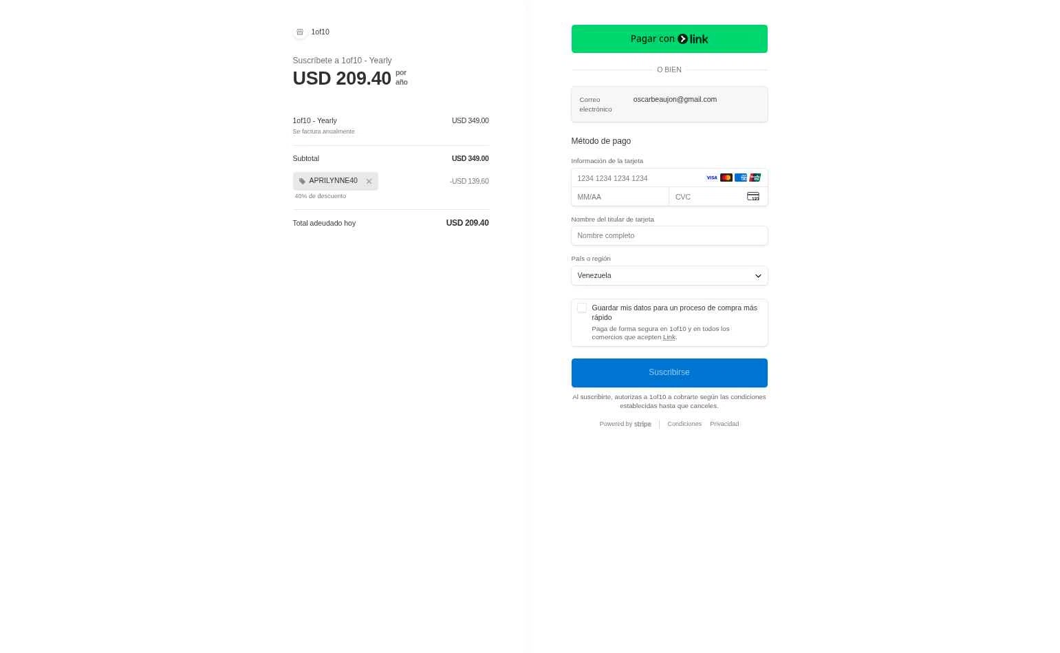 1of10 checkout page showing 1of10 promo code box | Screenshot taken by SimplyCodes community member on Jan 9, 2026