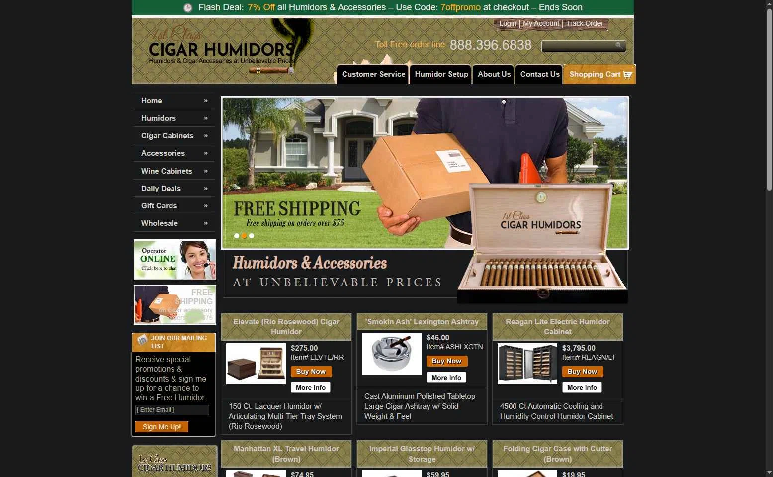 1st Class Cigar Humidors checkout page showing 1st Class Cigar Humidors promo code box | Screenshot taken by SimplyCodes community member on Jan 1, 2026