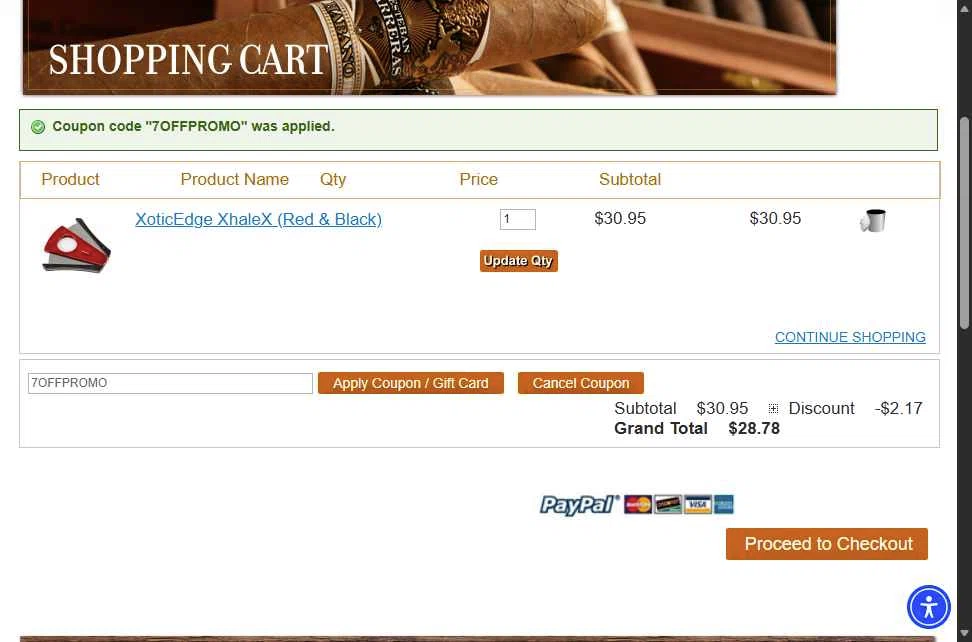 1st Class Cigar Humidors checkout page showing 1st Class Cigar Humidors promo code box | Screenshot taken by SimplyCodes community member on Dec 3, 2025
