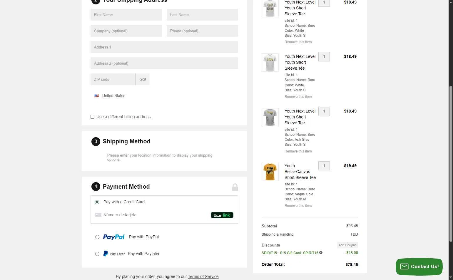 1st Place Spiritwear checkout page showing 1st Place Spiritwear coupon code box | Screenshot taken by SimplyCodes community member on Jan 9, 2026