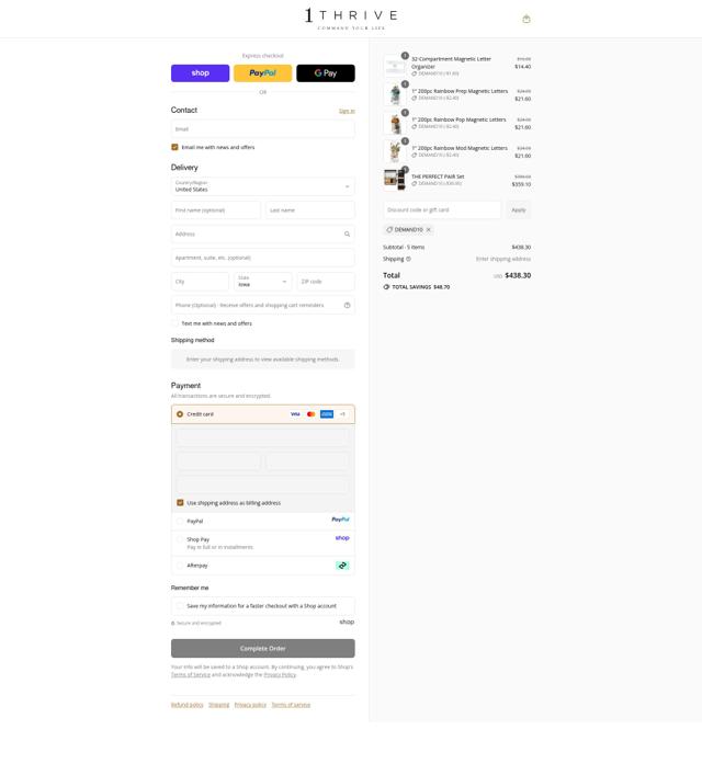 1Thrive checkout page showing 1Thrive promo code box | Screenshot taken by SimplyCodes community member on Sep 16, 2025