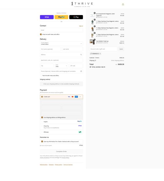 1Thrive checkout page showing 1Thrive promo code box | Screenshot taken by SimplyCodes community member on Sep 11, 2025