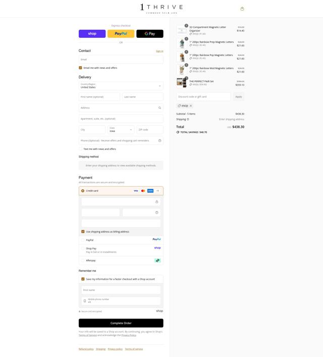 1Thrive checkout page showing 1Thrive promo code box | Screenshot taken by SimplyCodes community member on Sep 11, 2025
