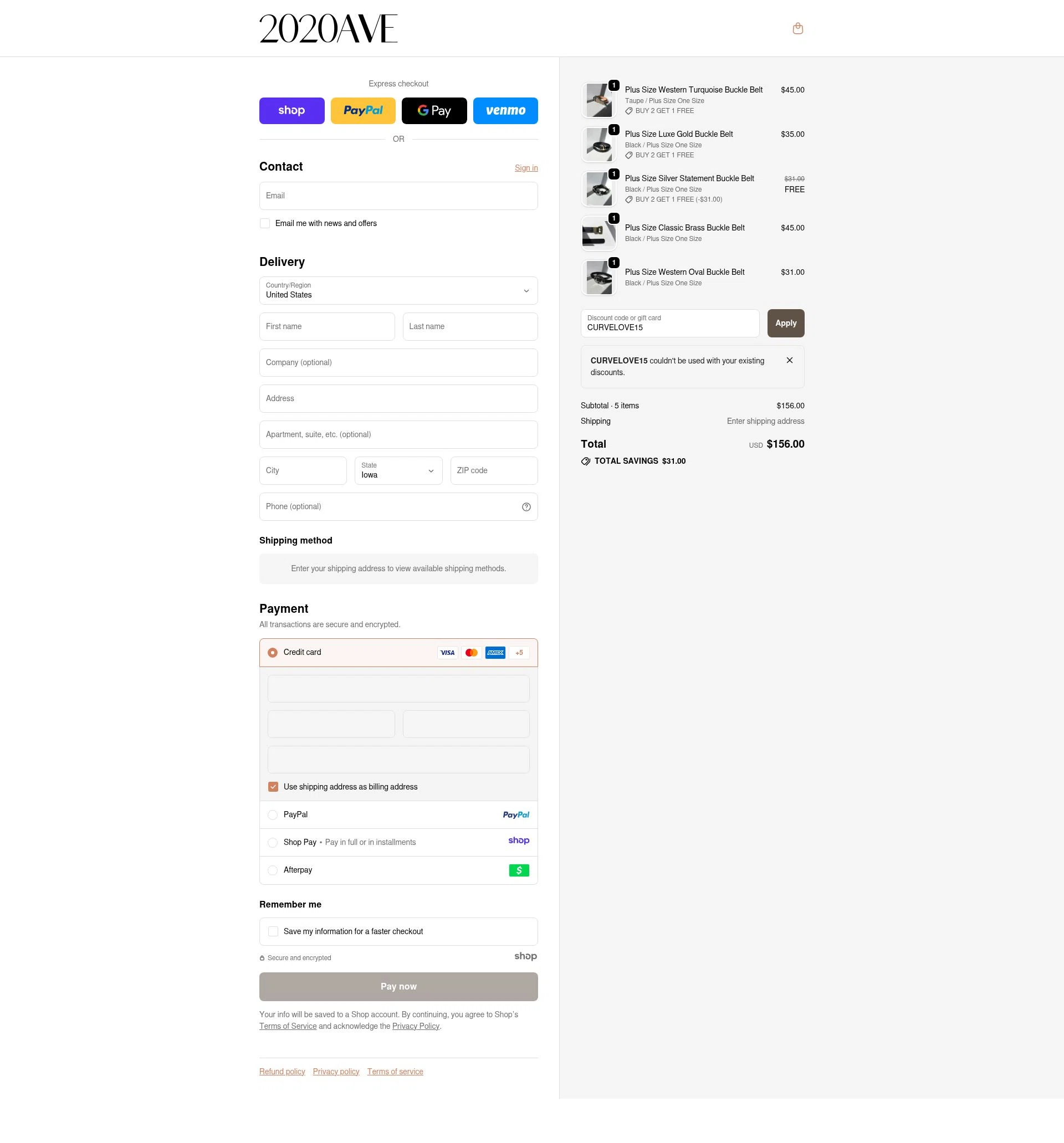 2020AVE checkout page showing 2020AVE promo code box | Screenshot taken by SimplyCodes community member on Dec 15, 2025