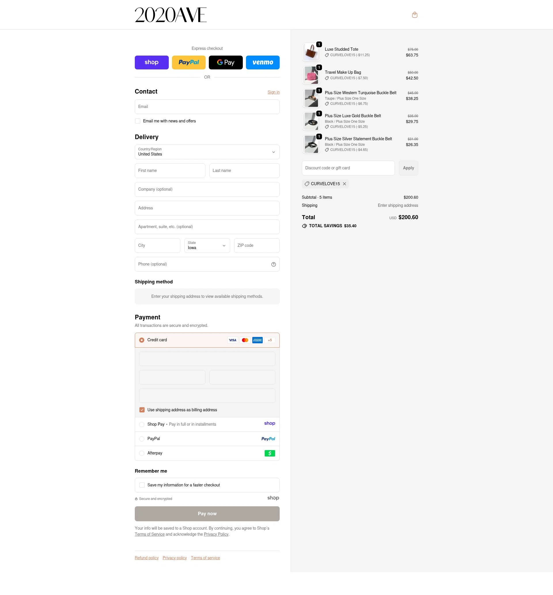 2020AVE checkout page showing 2020AVE promo code box | Screenshot taken by SimplyCodes community member on Dec 27, 2025
