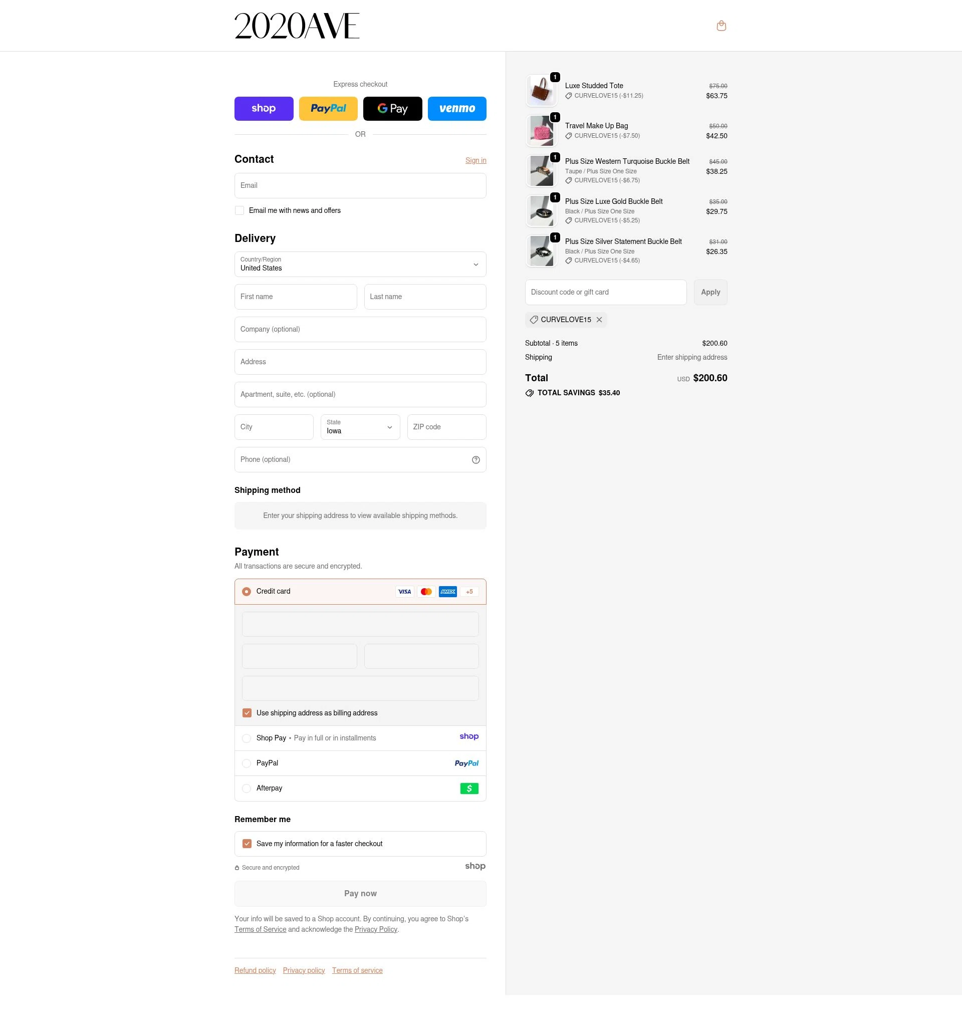 2020AVE checkout page showing 2020AVE promo code box | Screenshot taken by SimplyCodes community member on Jan 1, 2026