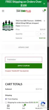 THANKS50 coupon verification screenshot