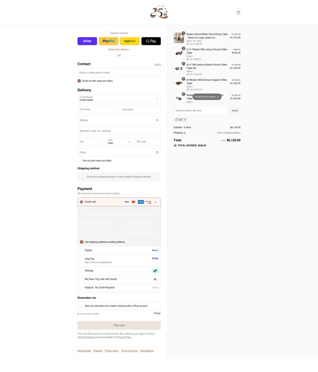 25Home checkout page showing 25Home discount code box | Screenshot taken by SimplyCodes community member on Sep 3, 2025