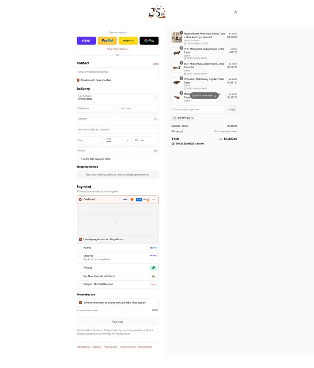 25Home checkout page showing 25Home discount code box | Screenshot taken by SimplyCodes community member on Sep 3, 2025