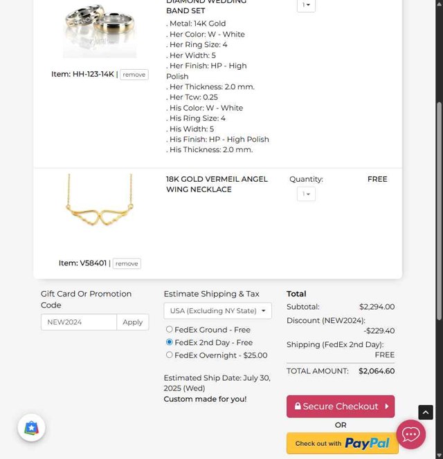 25Karats checkout page showing 25Karats promo code box | Screenshot taken by SimplyCodes community member on Jul 23, 2025