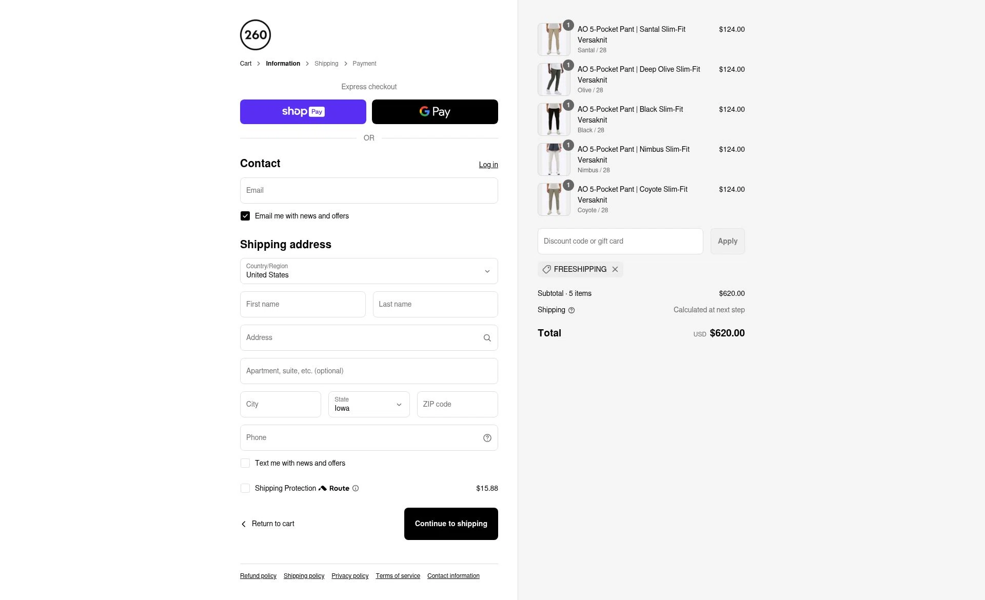 260 Sample Sale checkout page showing 260 Sample Sale discount code box | Screenshot taken by SimplyCodes community member on Jul 13, 2025