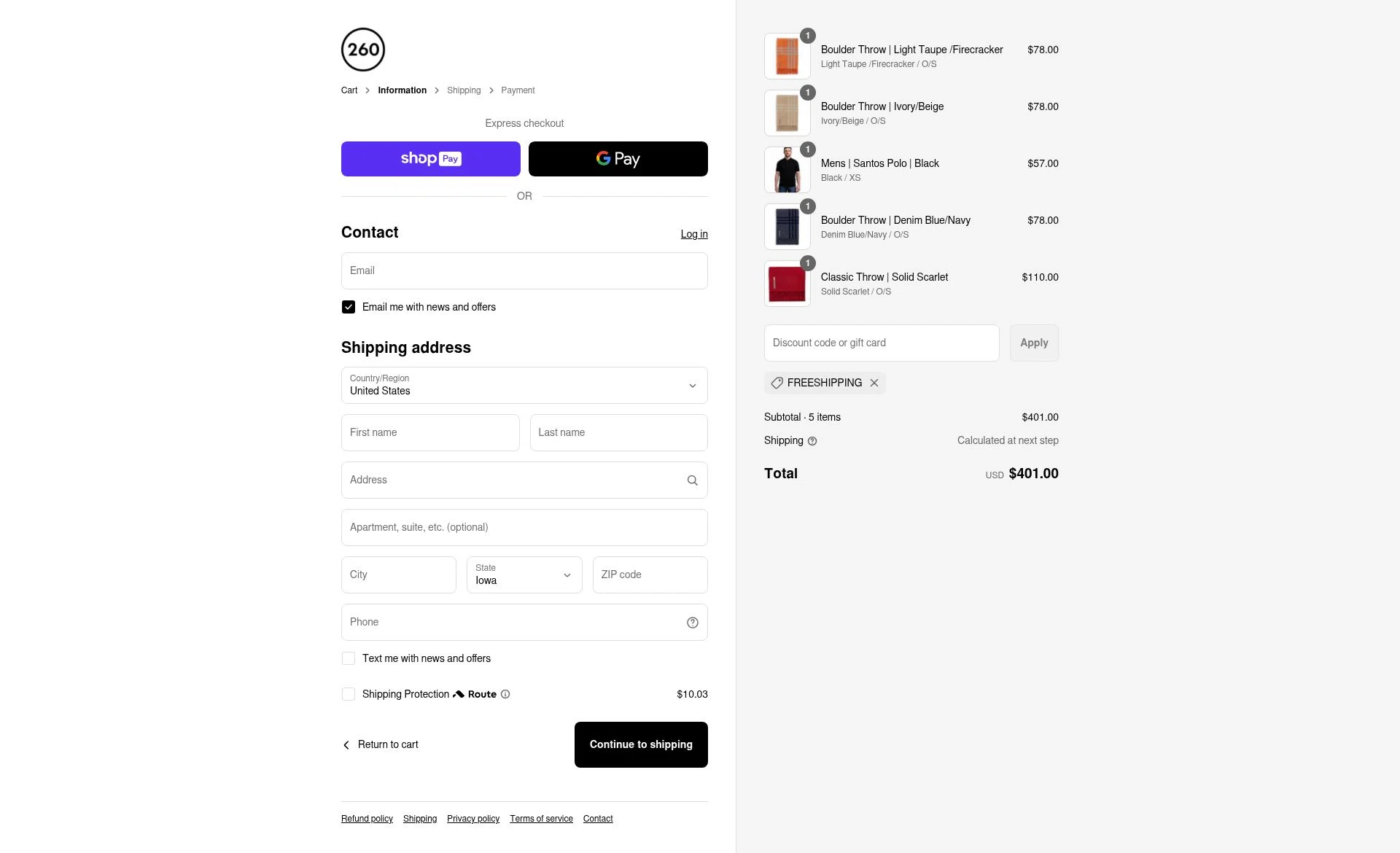260 Sample Sale checkout page showing 260 Sample Sale discount code box | Screenshot taken by SimplyCodes community member on Aug 8, 2025