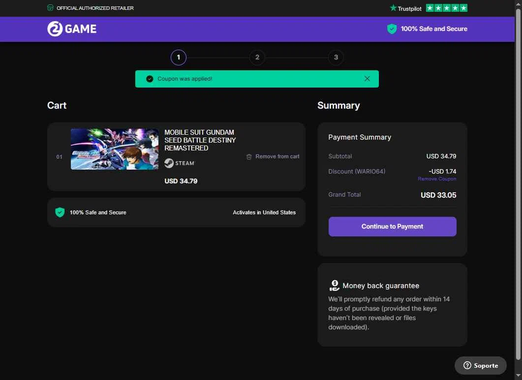 2game checkout page showing 2game discount code box | Screenshot taken by SimplyCodes community member on Sep 15, 2025