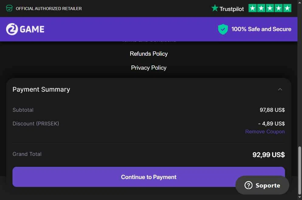 2game checkout page showing 2game discount code box | Screenshot taken by SimplyCodes community member on Aug 5, 2025