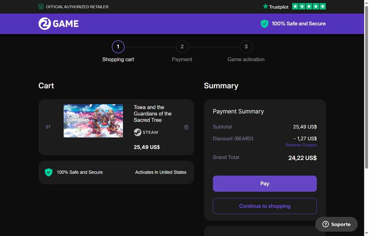 2game checkout page showing 2game discount code box | Screenshot taken by SimplyCodes community member on Oct 9, 2025