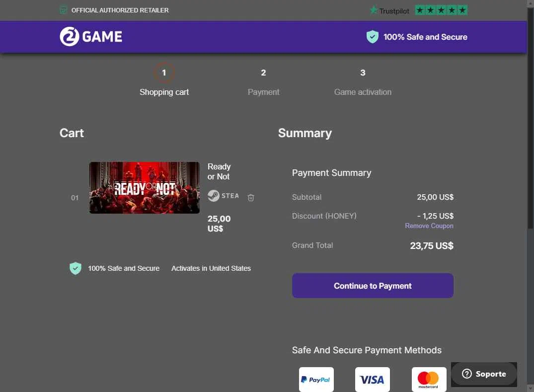 2game checkout page showing 2game discount code box | Screenshot taken by SimplyCodes community member on Aug 4, 2025