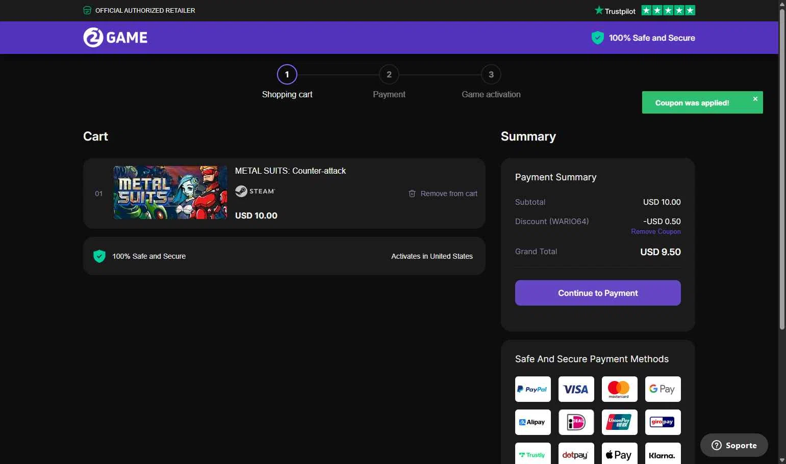 2game checkout page showing 2game discount code box | Screenshot taken by SimplyCodes community member on Jul 18, 2025