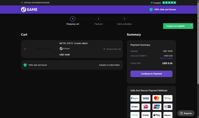 2game checkout page showing 2game discount code box | Screenshot taken by SimplyCodes community member on Jul 9, 2025