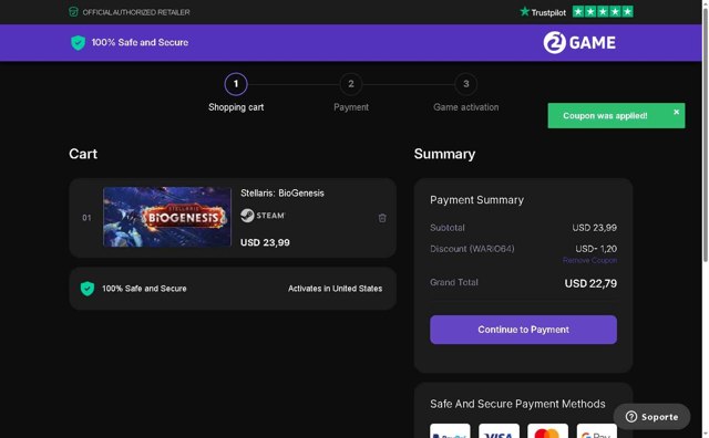 2game checkout page showing 2game discount code box | Screenshot taken by SimplyCodes community member on Jul 9, 2025