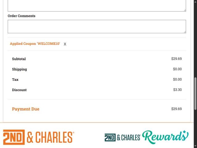 2nd & Charles checkout page showing 2nd & Charles promo code box | Screenshot taken by SimplyCodes community member on Jul 9, 2025
