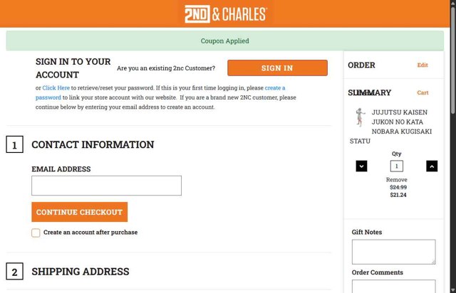 2nd & Charles checkout page showing 2nd & Charles promo code box | Screenshot taken by SimplyCodes community member on Aug 29, 2025