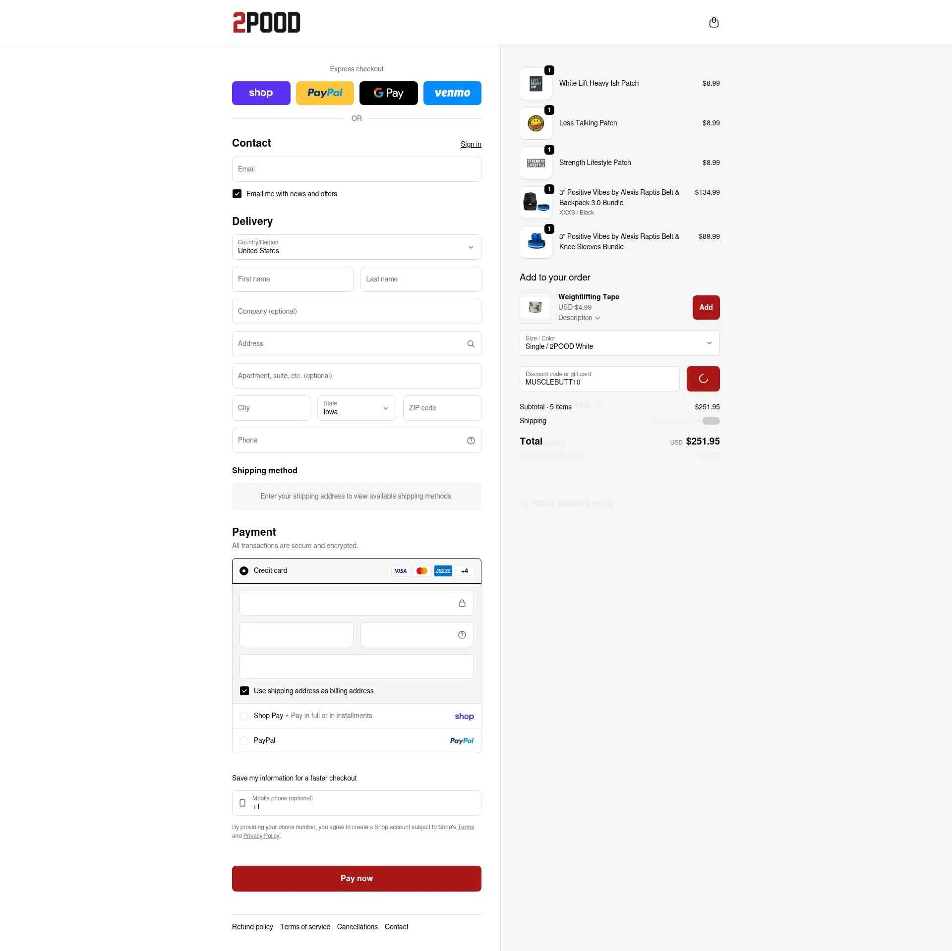2POOD Performance checkout page showing 2POOD Performance promo code box | Screenshot taken by SimplyCodes community member on Feb 13, 2026
