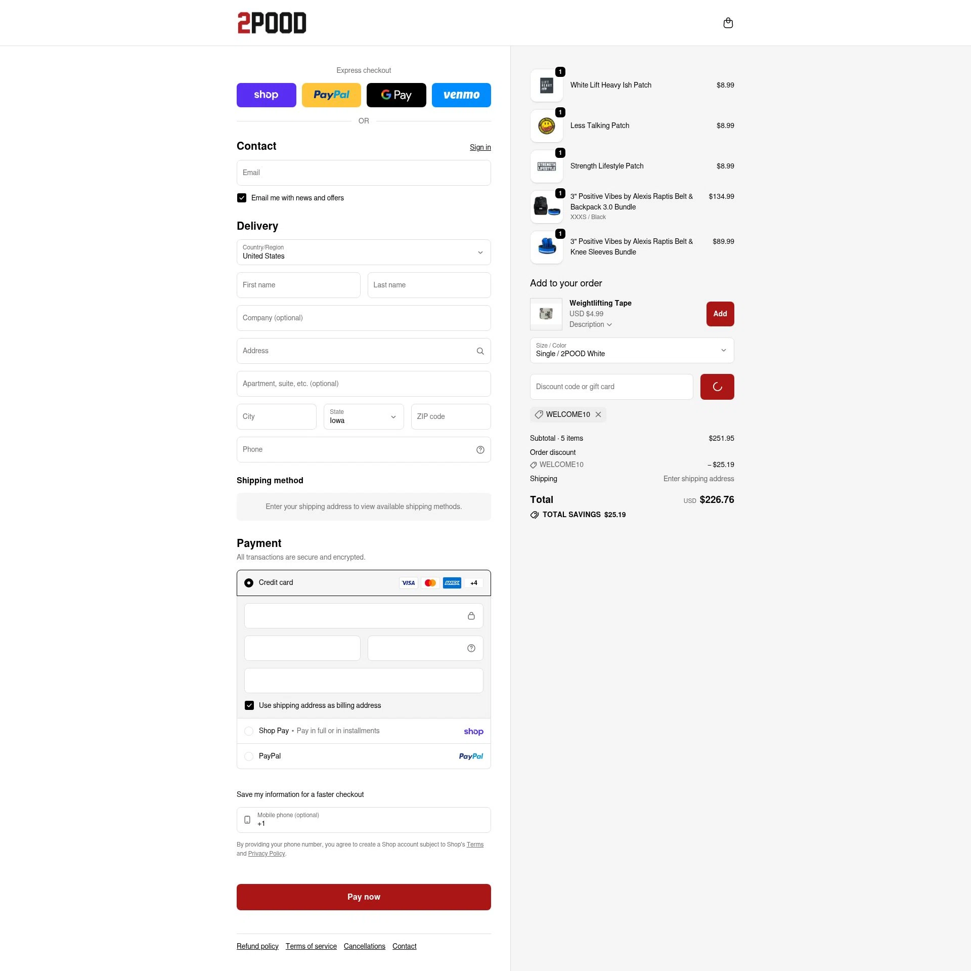 2POOD Performance checkout page showing 2POOD Performance promo code box | Screenshot taken by SimplyCodes community member on Feb 13, 2026
