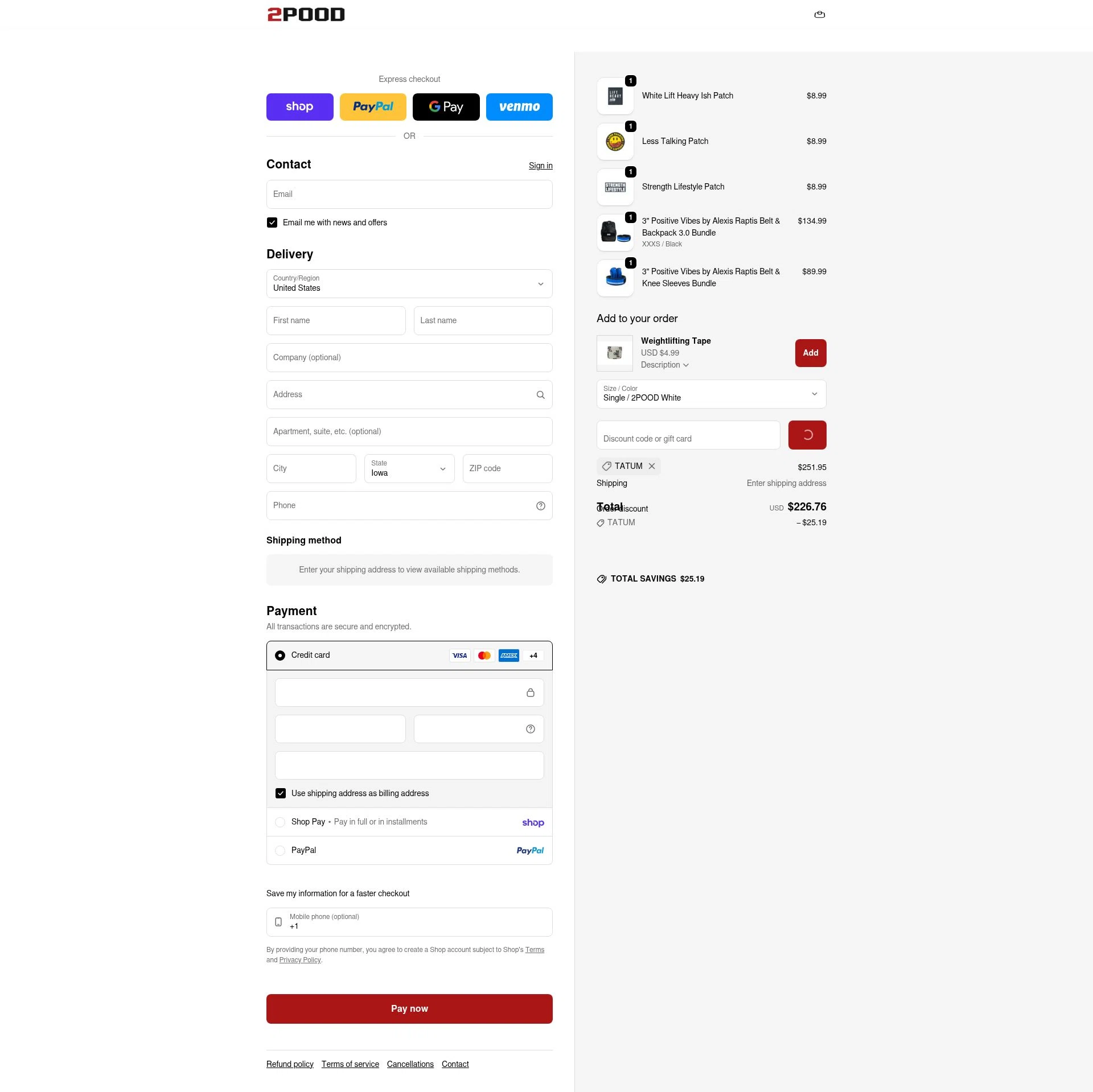 2POOD Performance checkout page showing 2POOD Performance promo code box | Screenshot taken by SimplyCodes community member on Feb 13, 2026