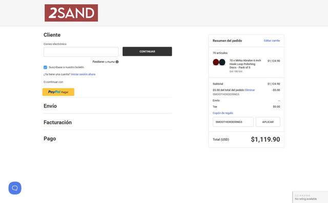 2Sand checkout page showing 2Sand coupon code box | Screenshot taken by SimplyCodes community member on Jul 22, 2025