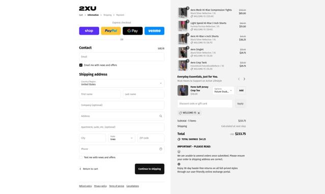 2XU checkout page showing 2XU discount code box | Screenshot taken by SimplyCodes community member on Sep 8, 2025