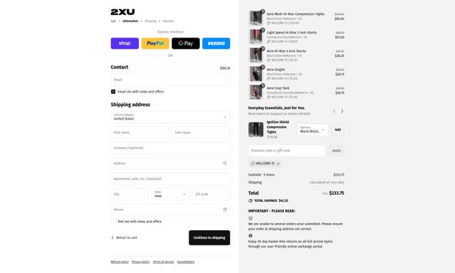 2XU checkout page showing 2XU discount code box | Screenshot taken by SimplyCodes community member on Sep 11, 2025